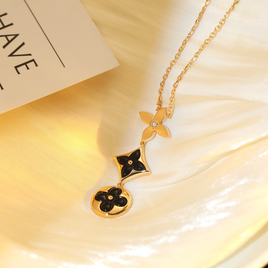 [Windsor Jewelry]STAR AND SUN ONYX PINK GOLD NECKLACE