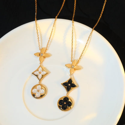 [Windsor Jewelry]STAR AND SUN ONYX PINK GOLD NECKLACE