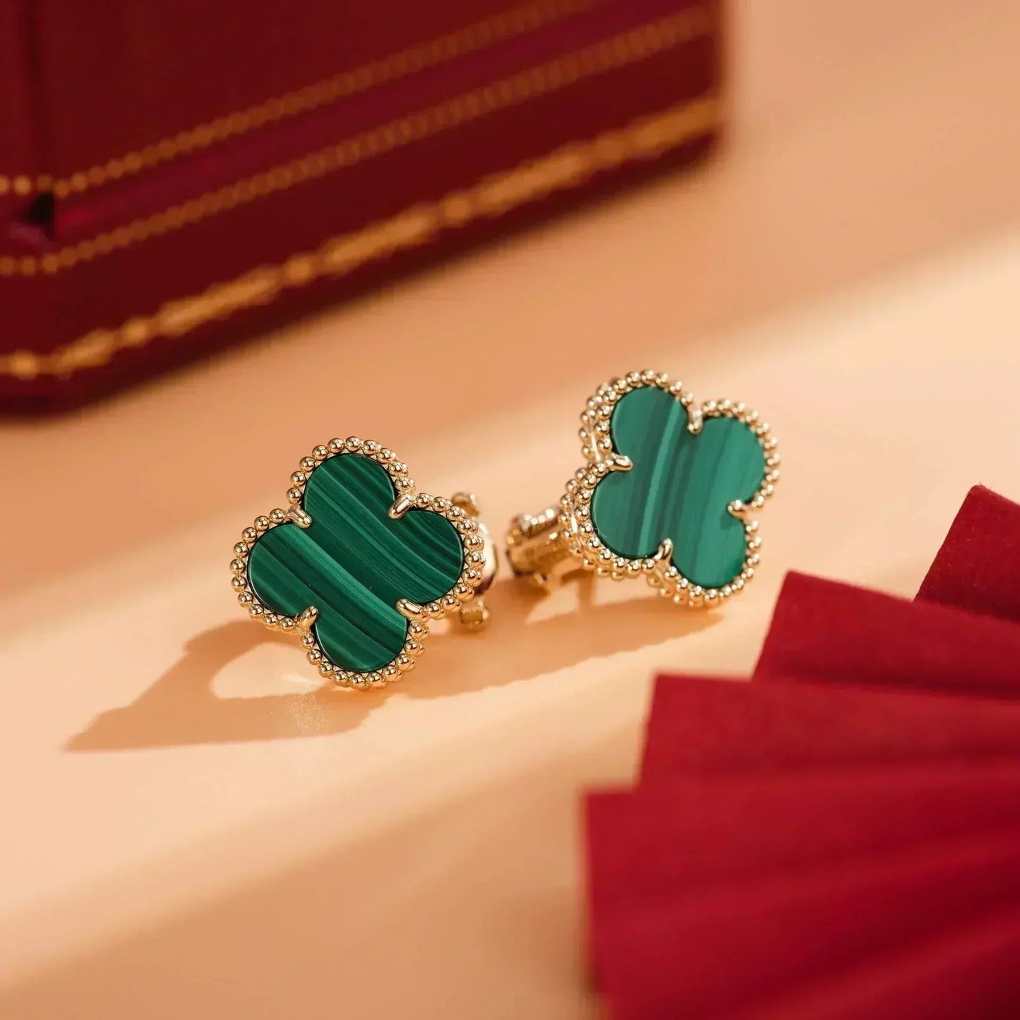 [Windsor Jewelry]CLOVER MEDIUM 1 MOTIFS MALACHITE  EARRINGS
