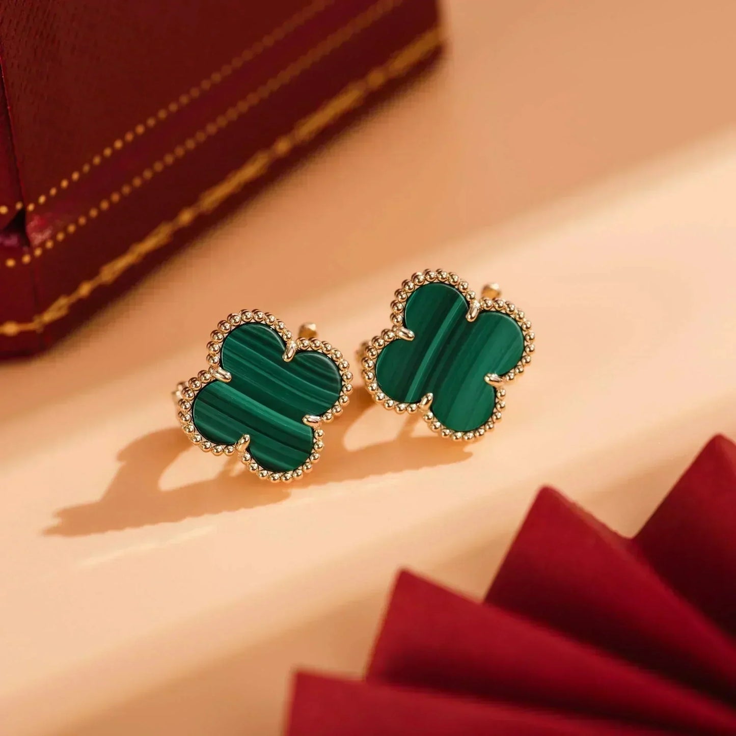[Windsor Jewelry]CLOVER MEDIUM 1 MOTIFS MALACHITE  EARRINGS