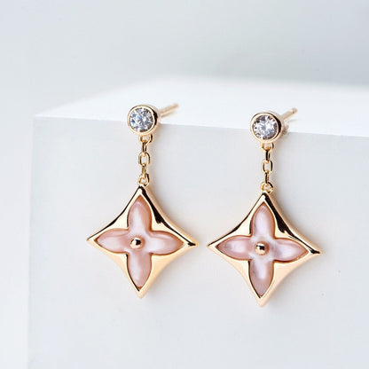 [Windsor Jewelry]DOUBLE STAR PINK GOLD MOP DROP EARRINGS