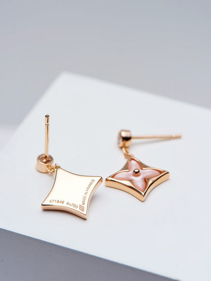 [Windsor Jewelry]DOUBLE STAR PINK GOLD MOP DROP EARRINGS