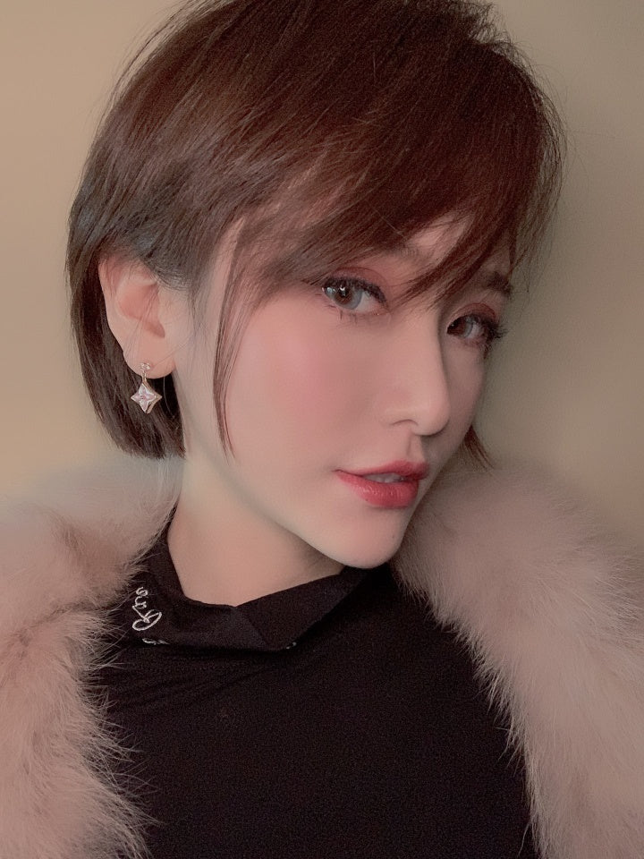[Windsor Jewelry]DOUBLE STAR PINK GOLD MOP DROP EARRINGS