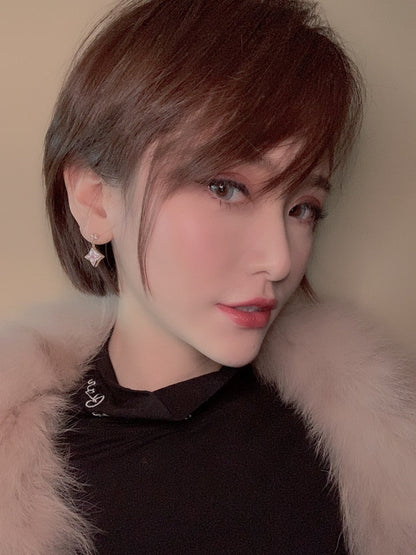 [Windsor Jewelry]DOUBLE STAR PINK GOLD MOP DROP EARRINGS