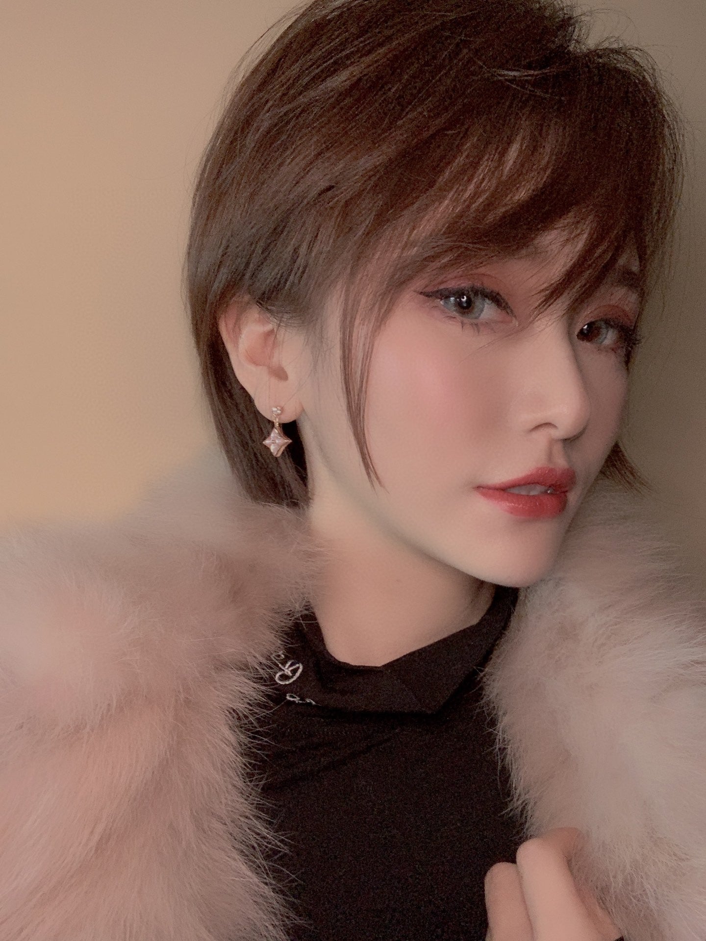 [Windsor Jewelry]DOUBLE STAR PINK GOLD MOP DROP EARRINGS