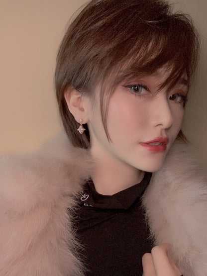 [Windsor Jewelry]DOUBLE STAR PINK GOLD MOP DROP EARRINGS