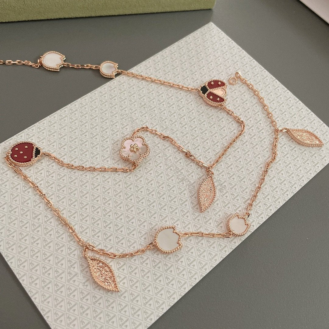 [Windsor Jewelry]LUCKY SPRING 15 MOTIFS ROSE GOLD NECKLACE
