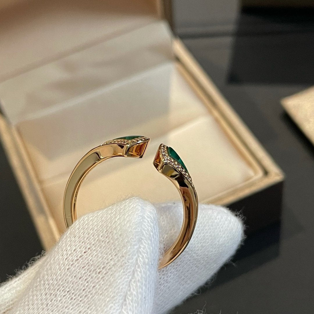 [Windsor Jewelry]DREAM MALACHITE DIAMOND OPEN RING