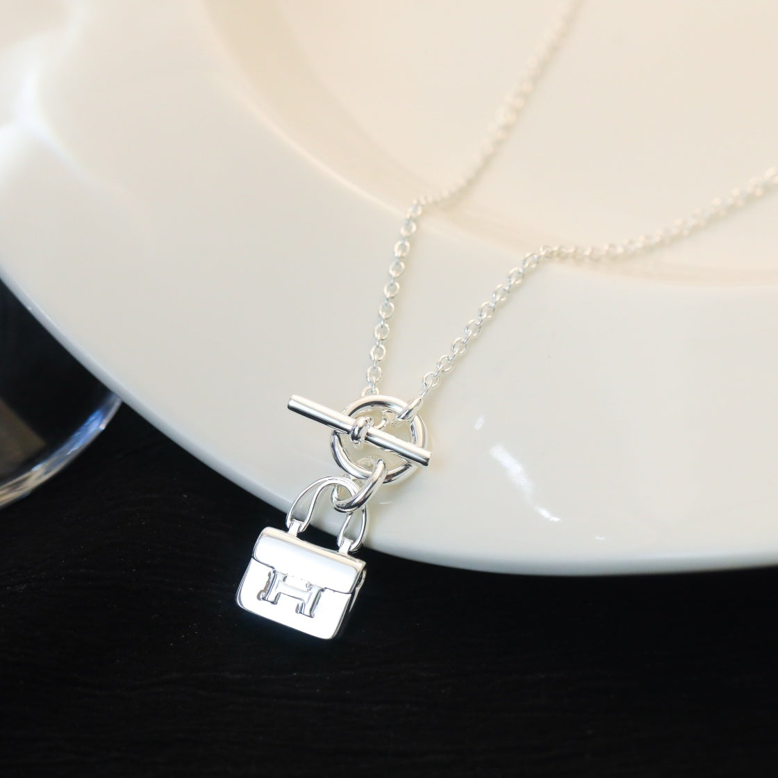 [Windsor Jewelry]POP H PEDANT SILVER NECKLACE