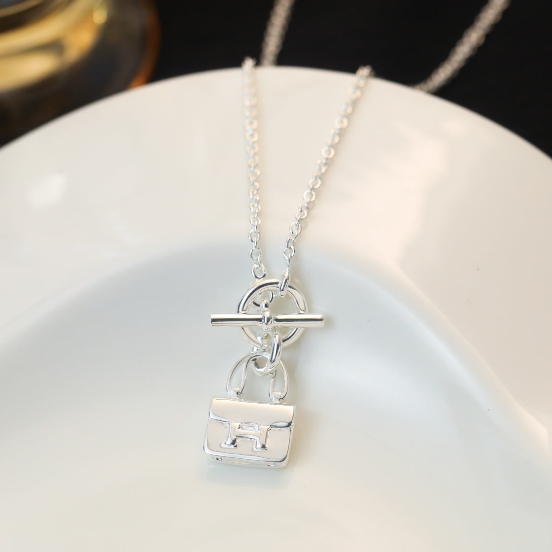 [Windsor Jewelry]POP H PEDANT SILVER NECKLACE