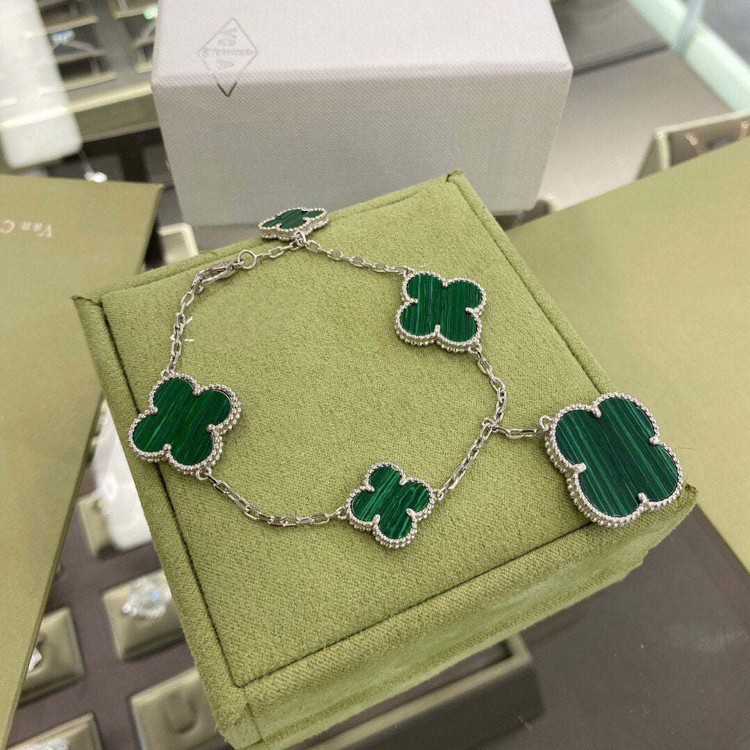 [Windsor Jewelry]CLOVER 5 MOTIFS SIVLER MALACHITE BRACELET