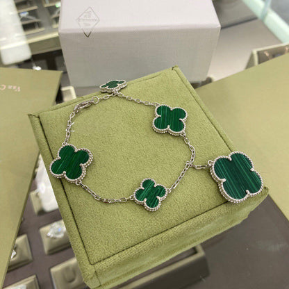 [Windsor Jewelry]CLOVER 5 MOTIFS SIVLER MALACHITE BRACELET