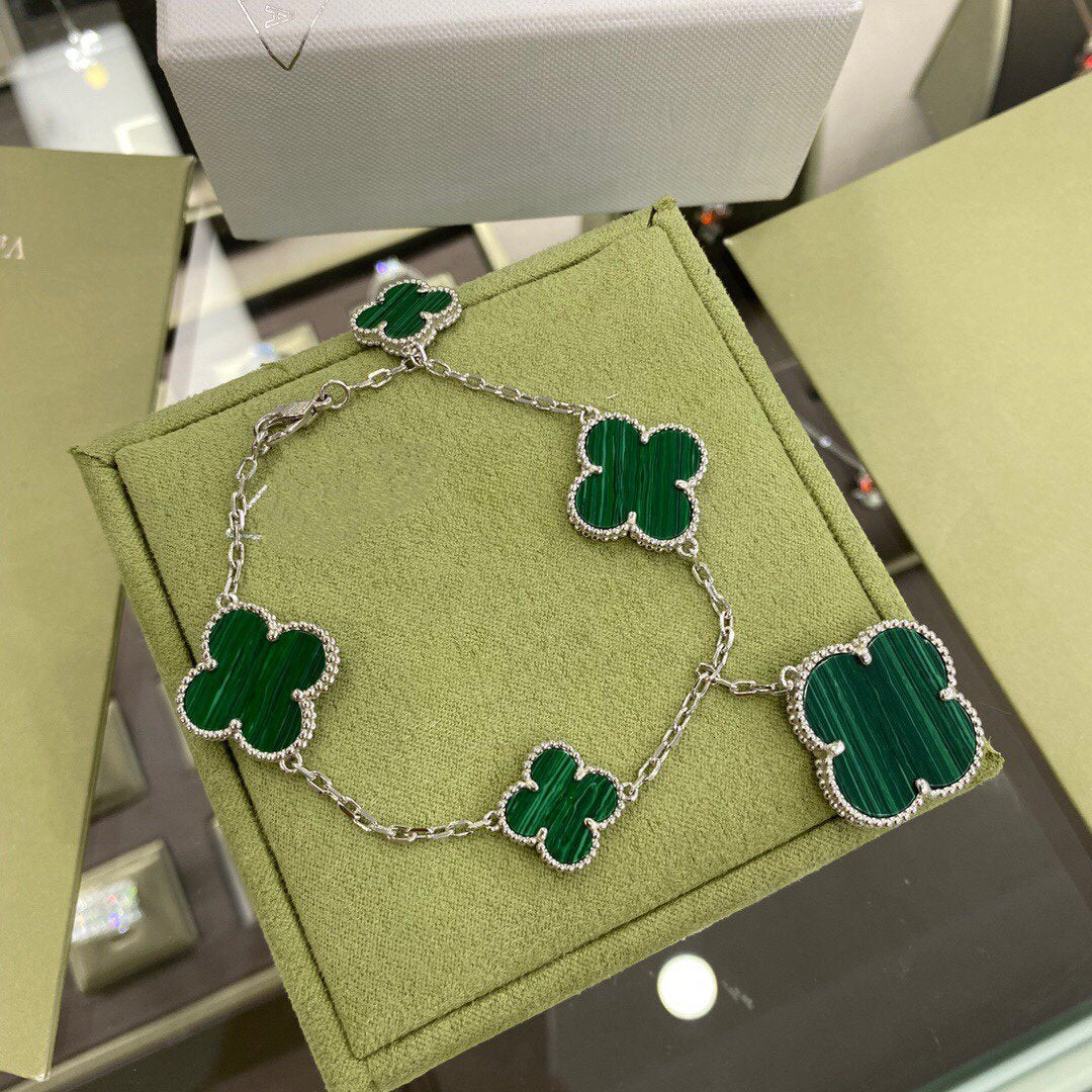 [Windsor Jewelry]CLOVER 5 MOTIFS SIVLER MALACHITE BRACELET