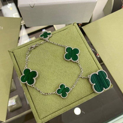 [Windsor Jewelry]CLOVER 5 MOTIFS SIVLER MALACHITE BRACELET