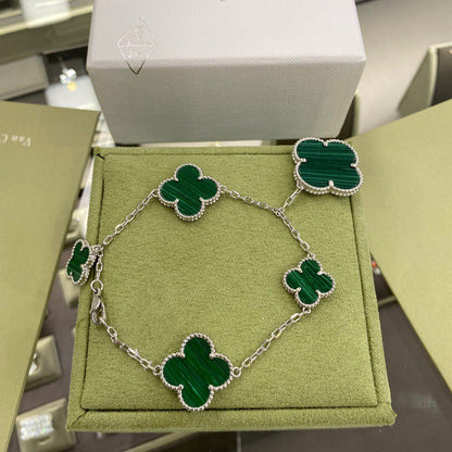 [Windsor Jewelry]CLOVER 5 MOTIFS SIVLER MALACHITE BRACELET