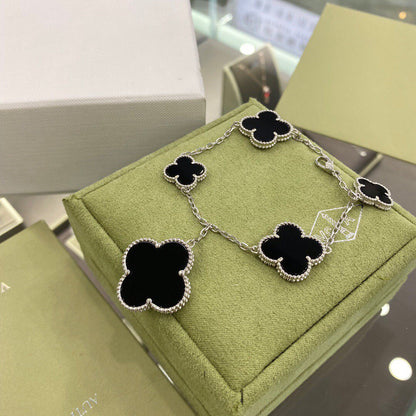 [Windsor Jewelry]CLOVER 5 MOTIFS SIVLER ONYX BRACELET