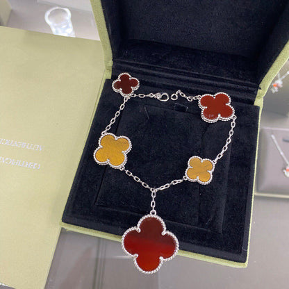 [Windsor Jewelry]CLOVER 5 MOTIFS SIVLER CARNELIAN TIGER EYE BRACELET