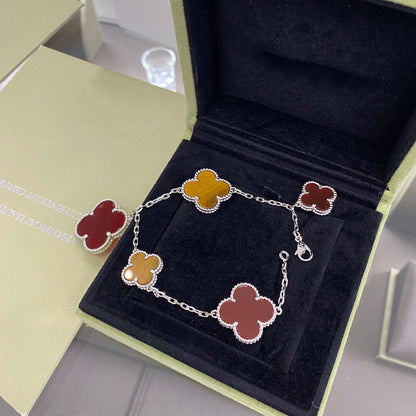 [Windsor Jewelry]CLOVER 5 MOTIFS SIVLER CARNELIAN TIGER EYE BRACELET
