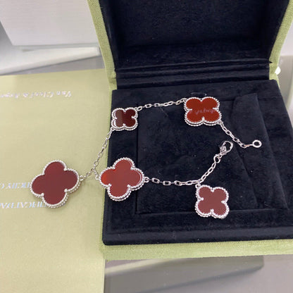 [Windsor Jewelry]CLOVER 5 MOTIFS SIVLER CARNELIAN BRACELET