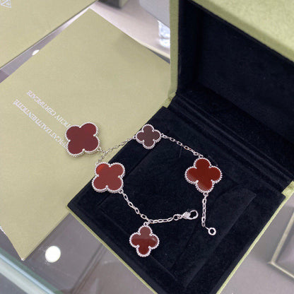 [Windsor Jewelry]CLOVER 5 MOTIFS SIVLER CARNELIAN BRACELET