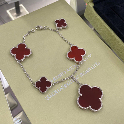 [Windsor Jewelry]CLOVER 5 MOTIFS SIVLER CARNELIAN BRACELET