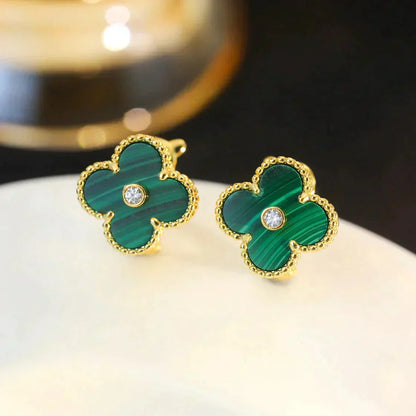 [Windsor Jewelry]CLOVER MEDIUM 1 MOTIFS MALACHITE DIAMOND EARRINGS