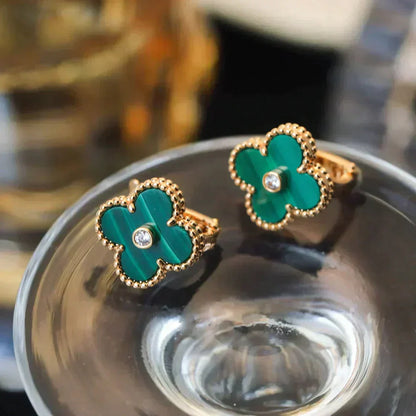 [Windsor Jewelry]CLOVER MEDIUM 1 MOTIFS MALACHITE DIAMOND EARRINGS