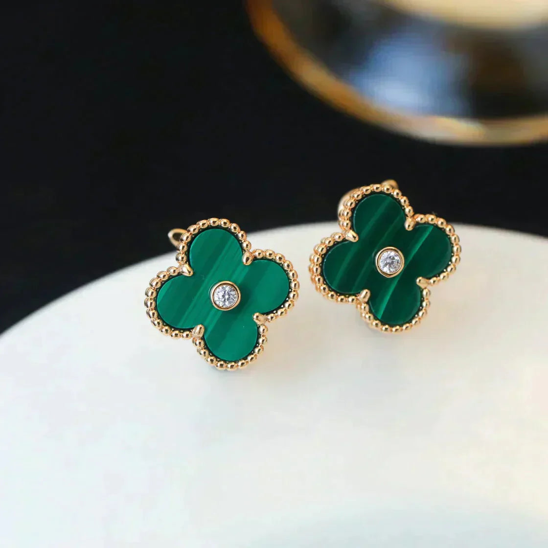 [Windsor Jewelry]CLOVER MEDIUM 1 MOTIFS MALACHITE DIAMOND EARRINGS