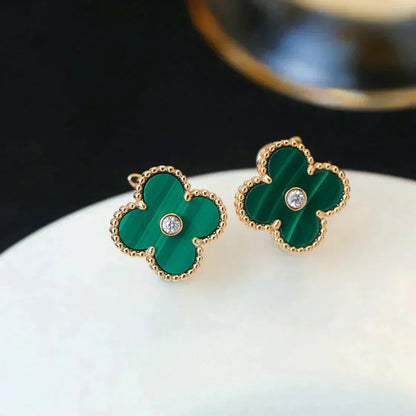 [Windsor Jewelry]CLOVER MEDIUM 1 MOTIFS MALACHITE DIAMOND EARRINGS