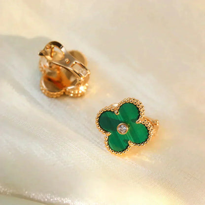 [Windsor Jewelry]CLOVER MEDIUM 1 MOTIFS MALACHITE DIAMOND EARRINGS