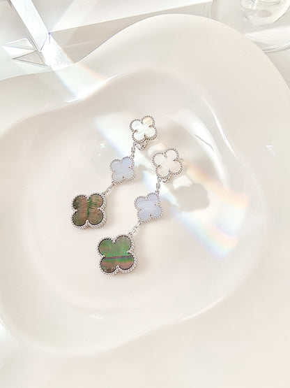 [Windsor Jewelry]CLOVER 3 MOTIFS CHALCEDONY DARK MOP SILVER EARRINGS