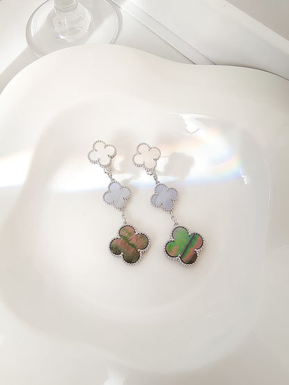 [Windsor Jewelry]CLOVER 3 MOTIFS CHALCEDONY DARK MOP SILVER EARRINGS