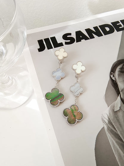 [Windsor Jewelry]CLOVER 3 MOTIFS CHALCEDONY DARK MOP SILVER EARRINGS