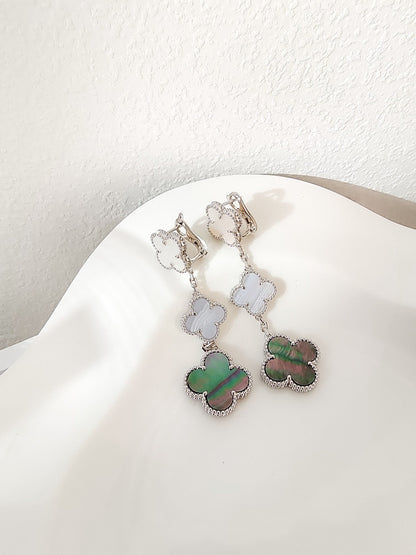 [Windsor Jewelry]CLOVER 3 MOTIFS CHALCEDONY DARK MOP SILVER EARRINGS