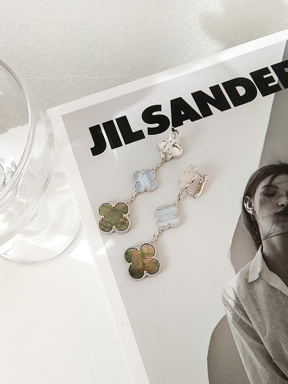 [Windsor Jewelry]CLOVER 3 MOTIFS CHALCEDONY DARK MOP SILVER EARRINGS