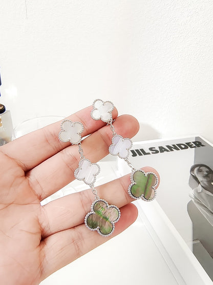 [Windsor Jewelry]CLOVER 3 MOTIFS CHALCEDONY DARK MOP SILVER EARRINGS