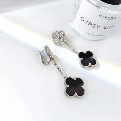 [Windsor Jewelry]CLOVER 2 MOTIFS  DIAMOND ONYX EARRINGS SILVER