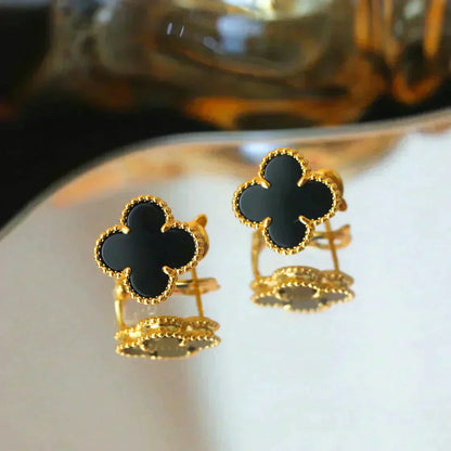 [Windsor Jewelry]CLOVER MEDIUM 1 MOTIFS  ONYX STUD EARRINGS
