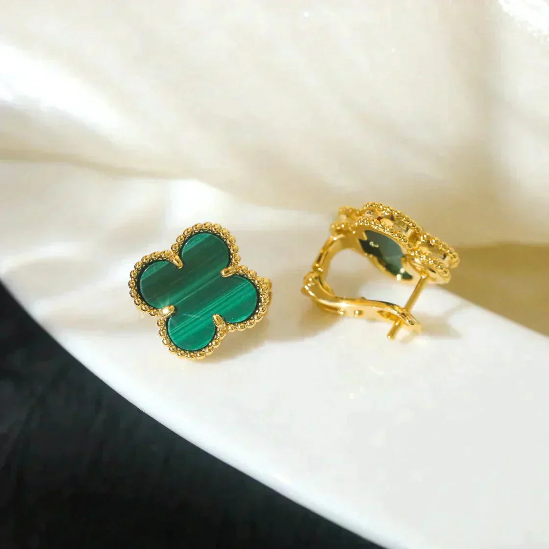 [Windsor Jewelry]CLOVER MEDIUM 1 MOTIFS MALACHITE  EARRINGS