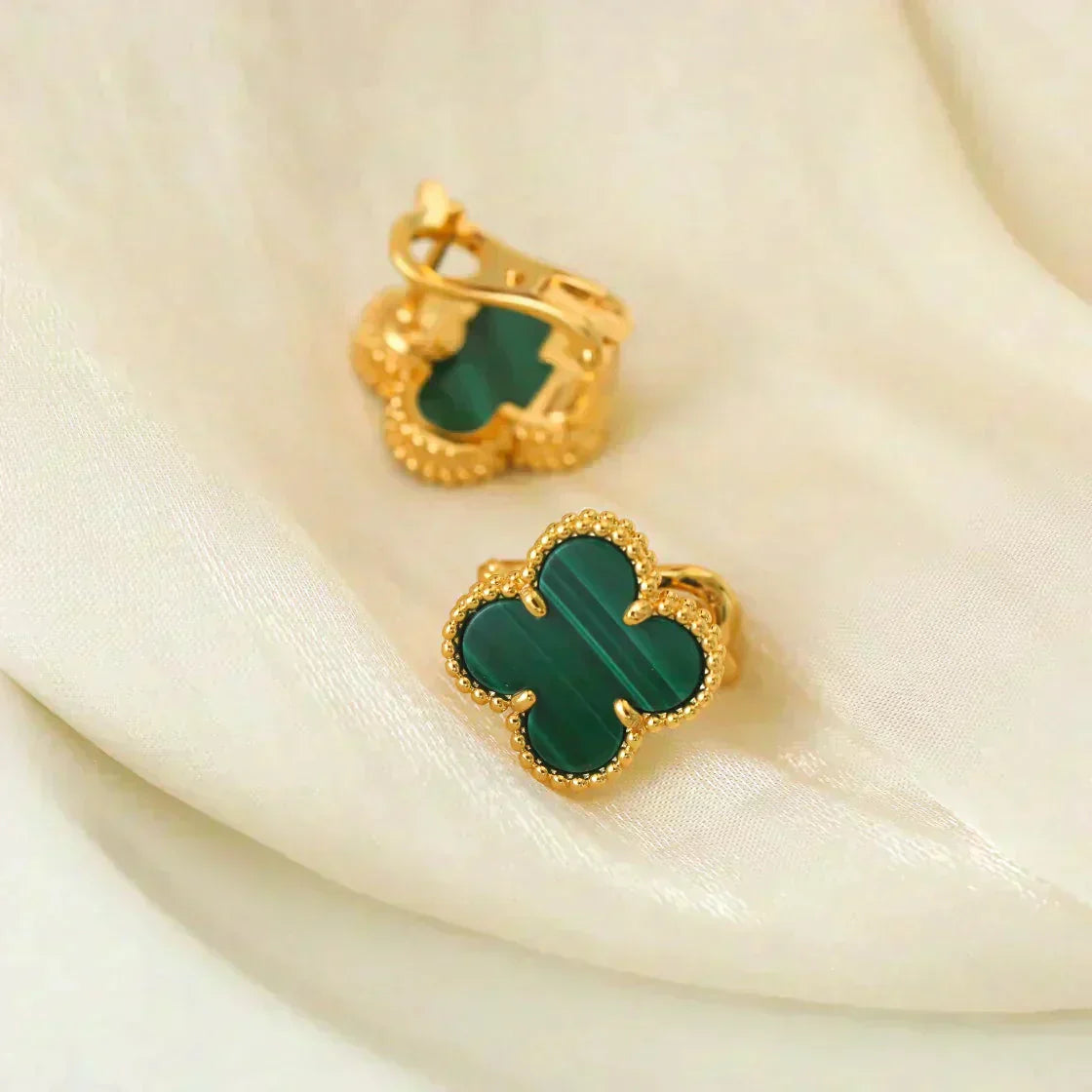 [Windsor Jewelry]CLOVER MEDIUM 1 MOTIFS MALACHITE  EARRINGS