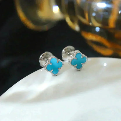 [Windsor Jewelry]CLOVER MINI 9.5MM ONYX STUD EARRINGS SILVER