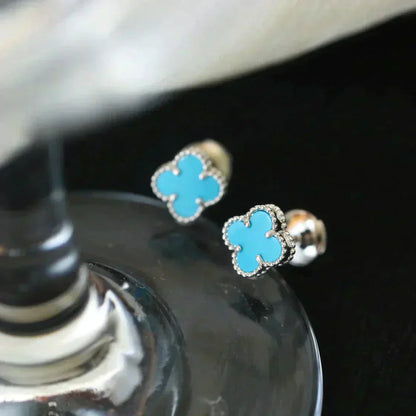 [Windsor Jewelry]CLOVER MINI 9.5MM ONYX STUD EARRINGS SILVER