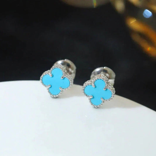 [Windsor Jewelry]CLOVER MINI 9.5MM ONYX STUD EARRINGS SILVER
