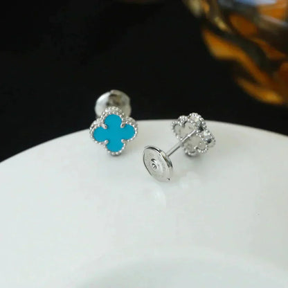 [Windsor Jewelry]CLOVER MINI 9.5MM ONYX STUD EARRINGS SILVER