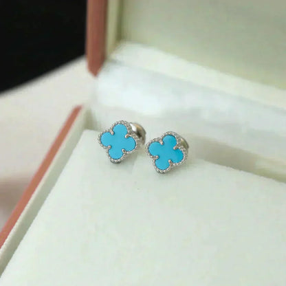 [Windsor Jewelry]CLOVER MINI 9.5MM ONYX STUD EARRINGS SILVER