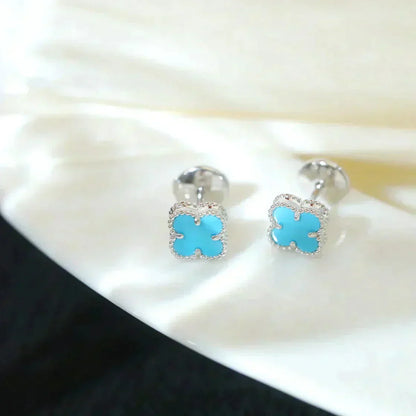 [Windsor Jewelry]CLOVER MINI 9.5MM ONYX STUD EARRINGS SILVER