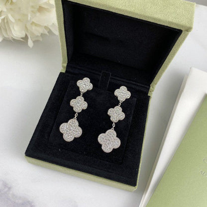 [Windsor Jewelry]CLOVER 3 MOTIF DIAMOND SILVER DROP EARRINGS