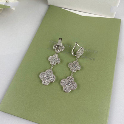 [Windsor Jewelry]CLOVER 3 MOTIF DIAMOND SILVER DROP EARRINGS