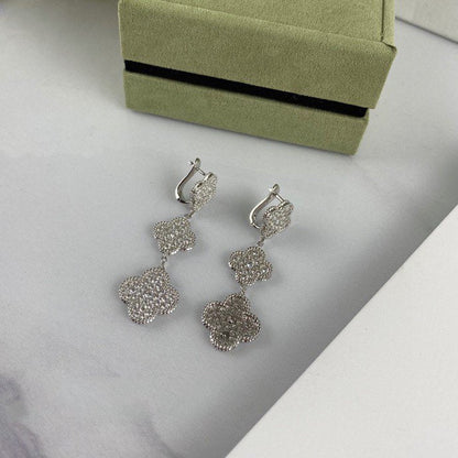 [Windsor Jewelry]CLOVER 3 MOTIF DIAMOND SILVER DROP EARRINGS