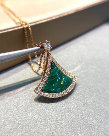[Windsor Jewelry]DREAM MALACHITE DIAMOND PAVED PINK GOLD NECKLACE